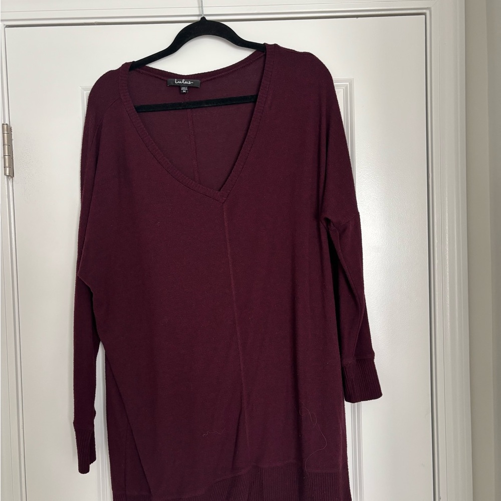 Lulu's Women's Burgundy V-Neck Tunic